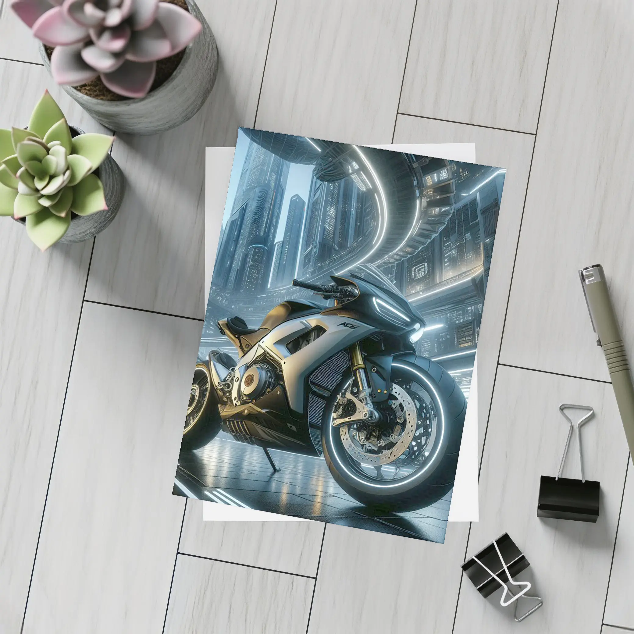 Futuristic Sport Bike Cyberpunk City Night – Postcards