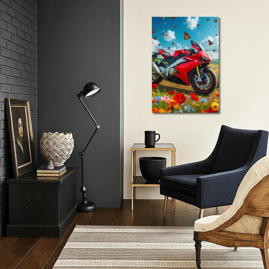 Red Aprilia Superbike Wildflowers Butterflies Sky – Wall Art