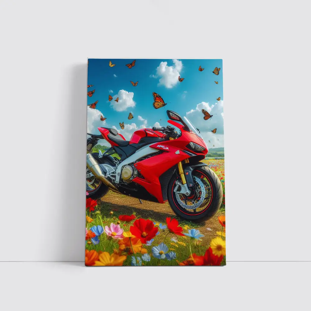 Red Aprilia Superbike Wildflowers Butterflies Sky – Wall Art