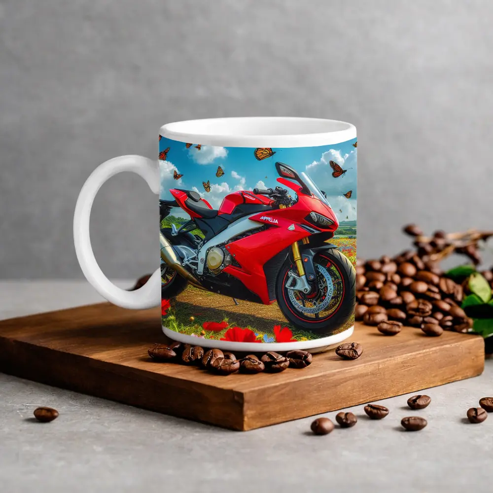 Red Aprilia Superbike Wildflowers Butterflies Sky – Mugs