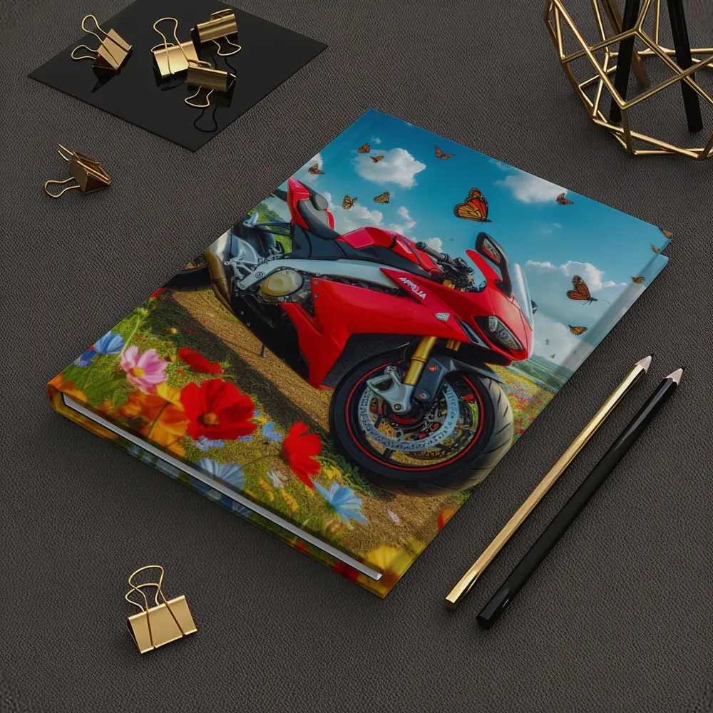 Red Aprilia Superbike Wildflowers Butterflies Sky – Notebooks