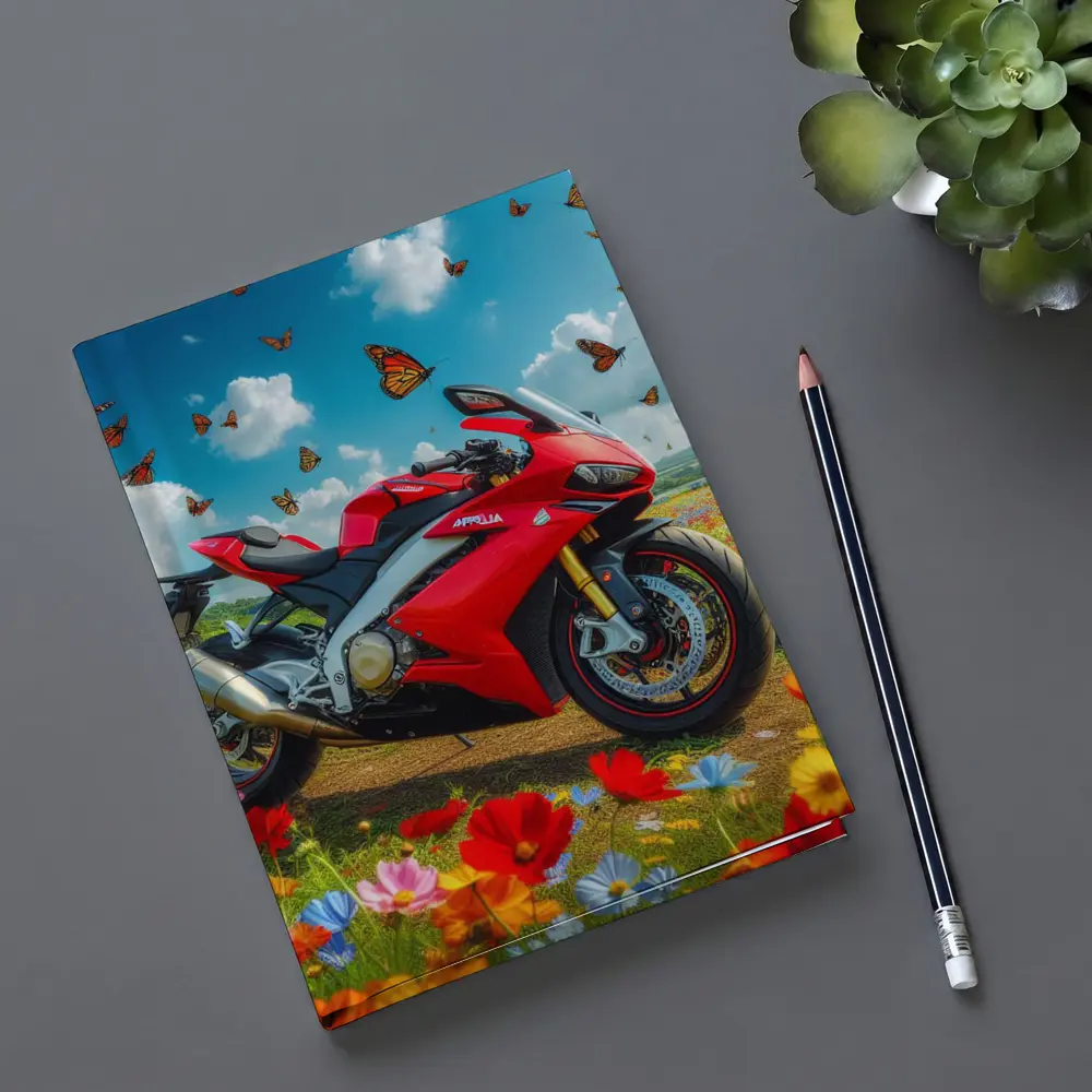 Red Aprilia Superbike Wildflowers Butterflies Sky – Notebooks