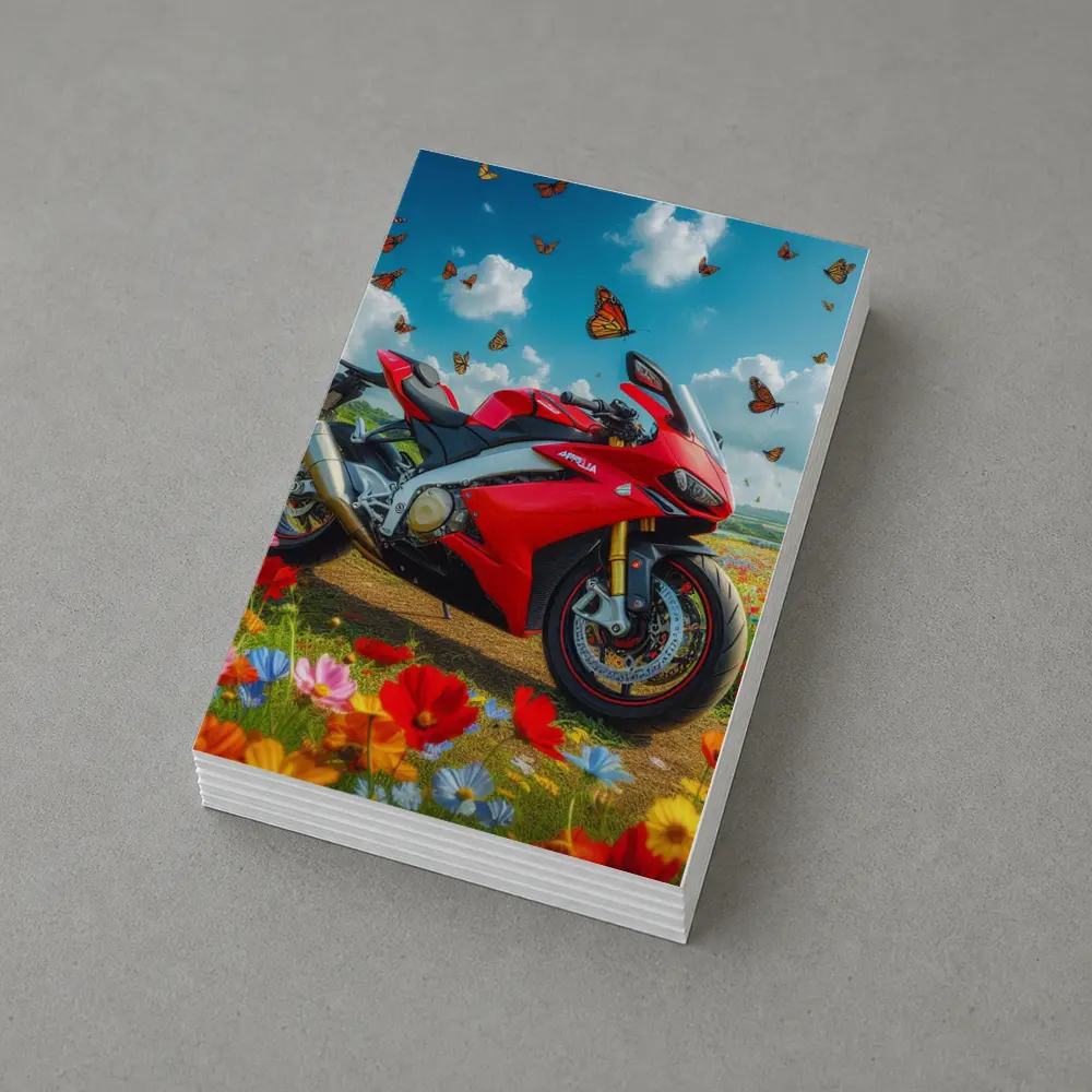 Red Aprilia Superbike Wildflowers Butterflies Sky – Postcards