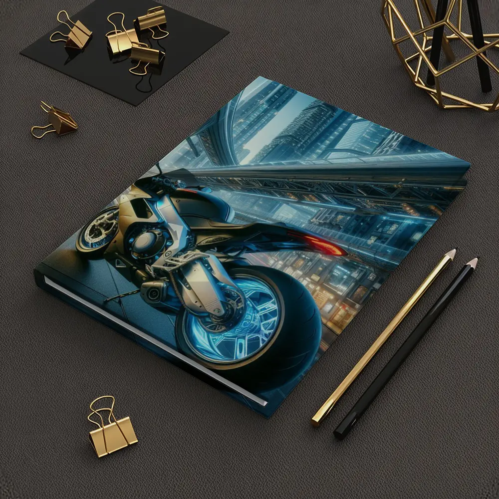 Futuristic Sport Bike Neon Cyberpunk City – Notebooks