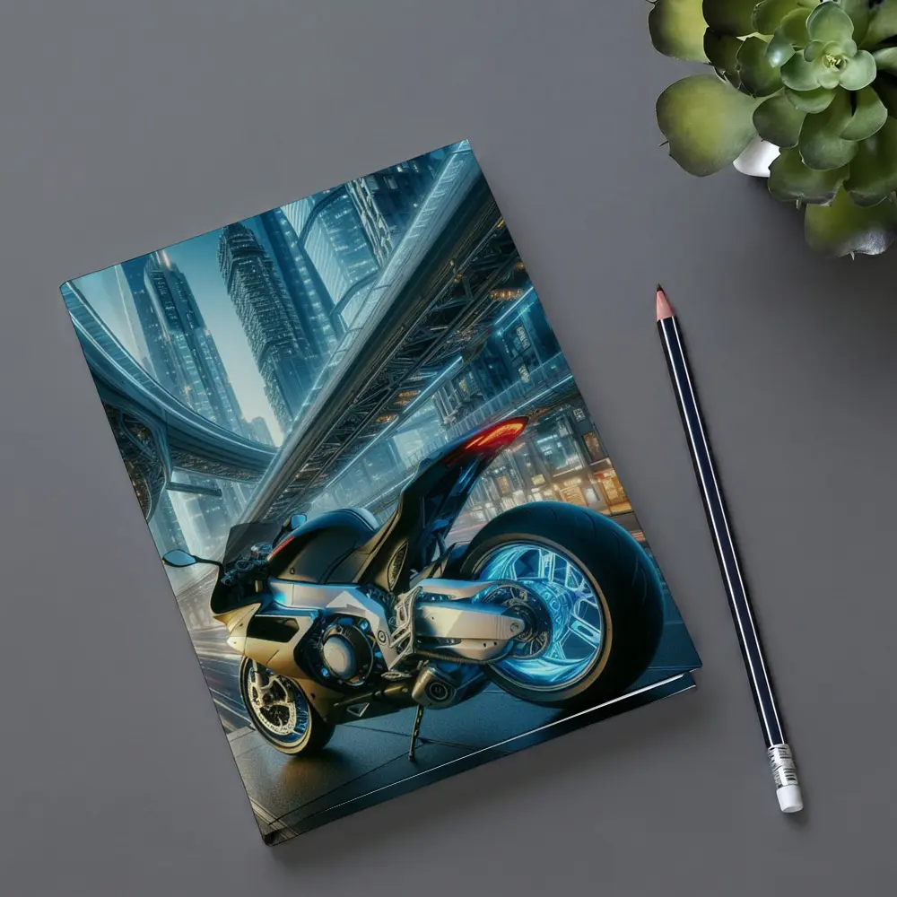 Futuristic Sport Bike Neon Cyberpunk City – Notebooks