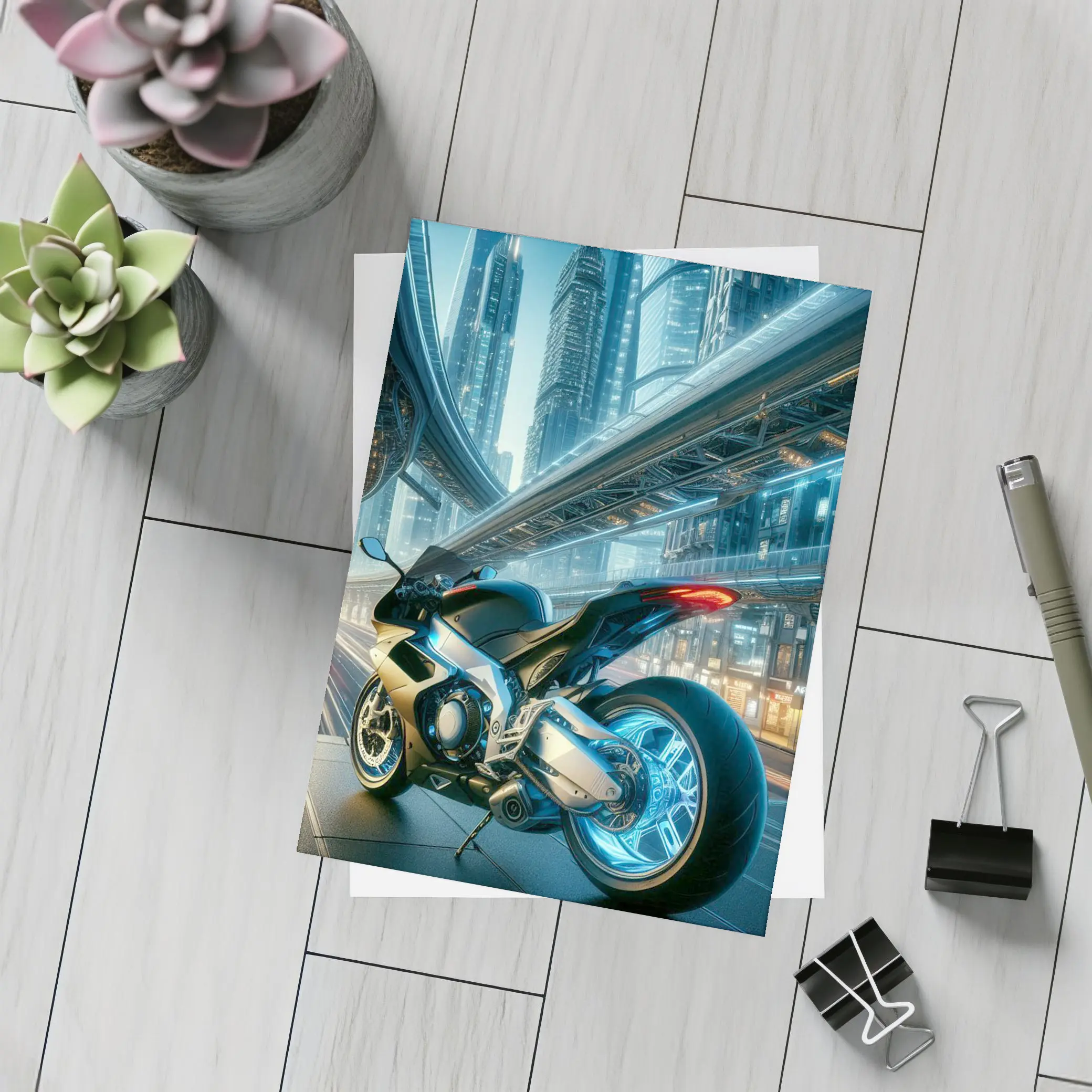 Futuristic Sport Bike Neon Cyberpunk City – Postcards