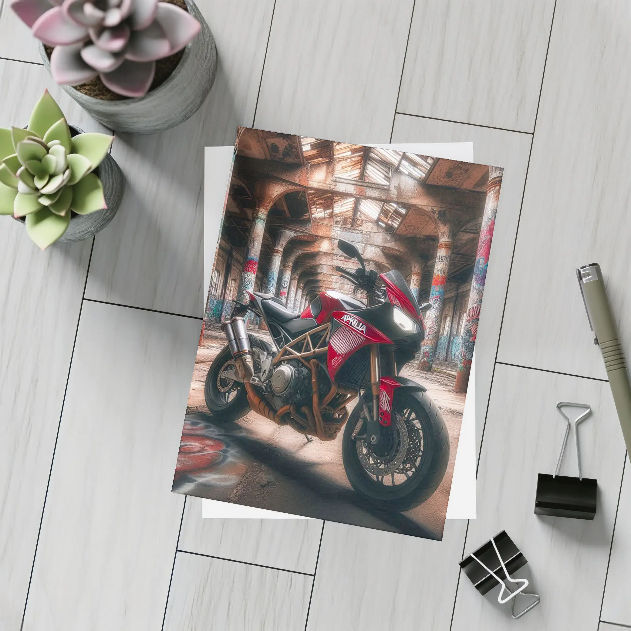 Aprilia Motorcycle Red Abandoned Industrial Hall – Postcards