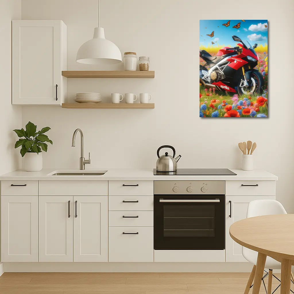 Aprilia Motorcycle Red Wildflower Field Butterflies – Wall Art