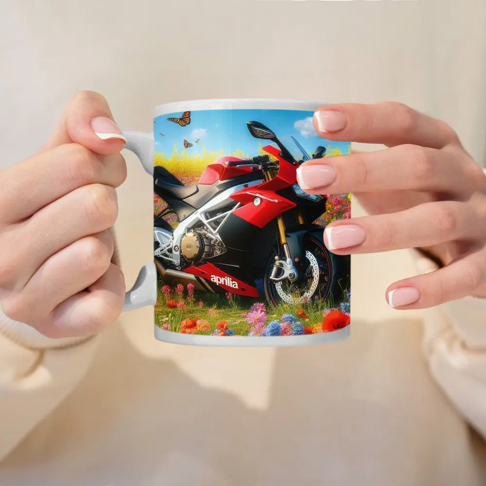 Aprilia Motorcycle Red Wildflower Field Butterflies – Mugs