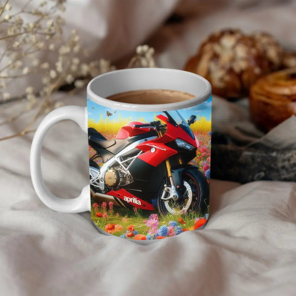 Aprilia Motorcycle Red Wildflower Field Butterflies – Mugs