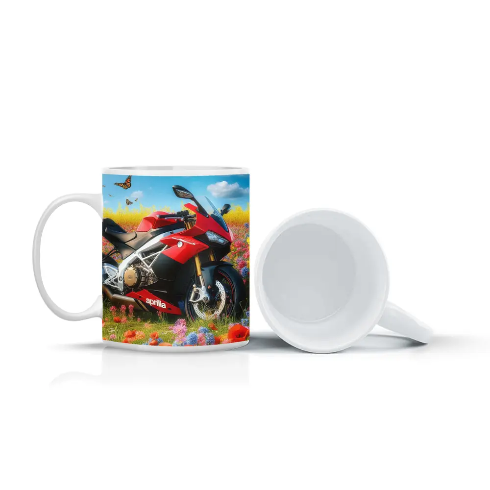 Aprilia Motorcycle Red Wildflower Field Butterflies – Mugs