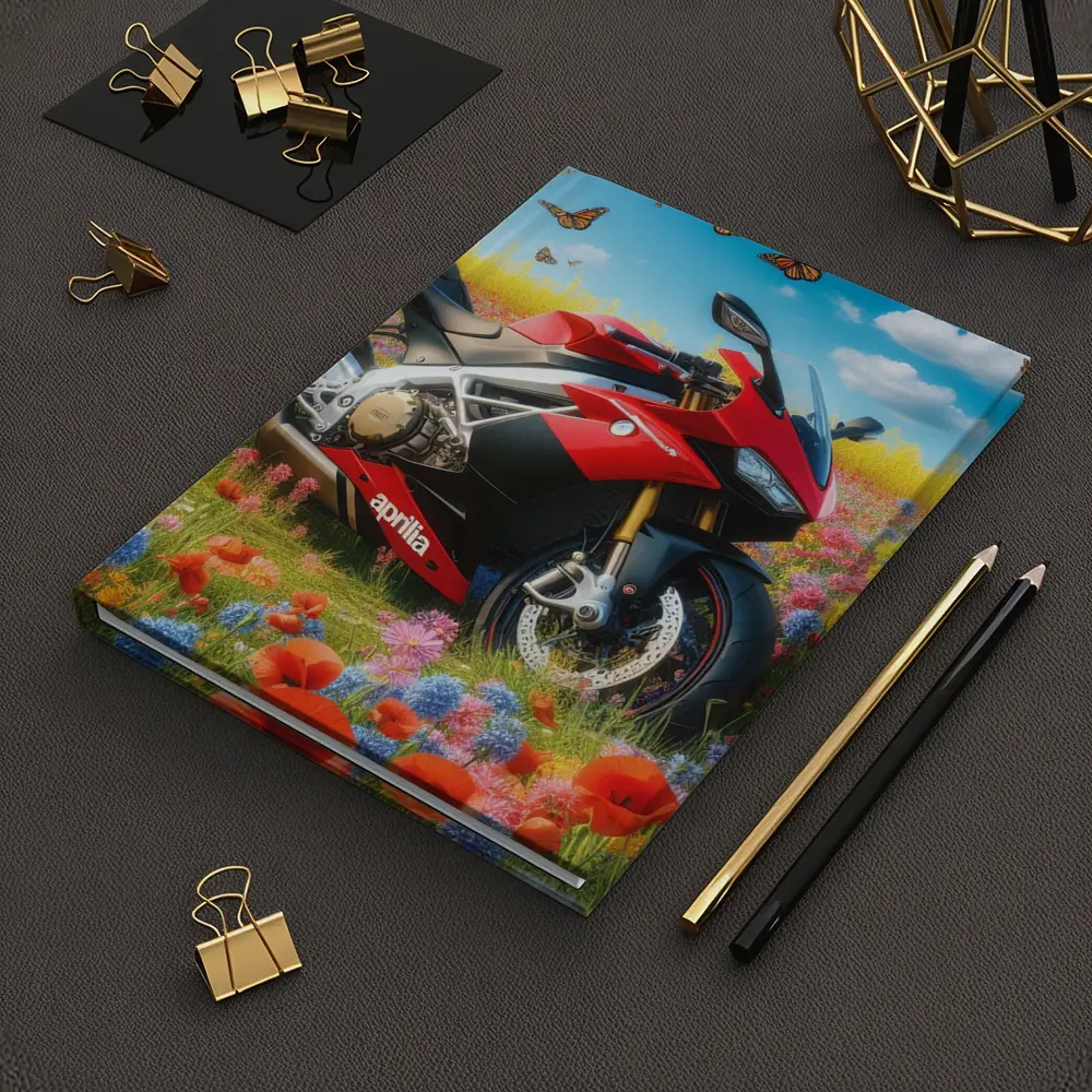 Aprilia Motorcycle Red Wildflower Field Butterflies – Notebooks