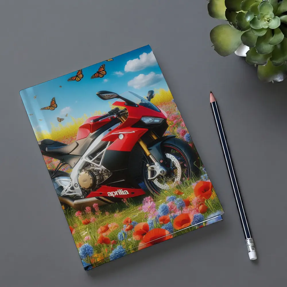 Aprilia Motorcycle Red Wildflower Field Butterflies – Notebooks