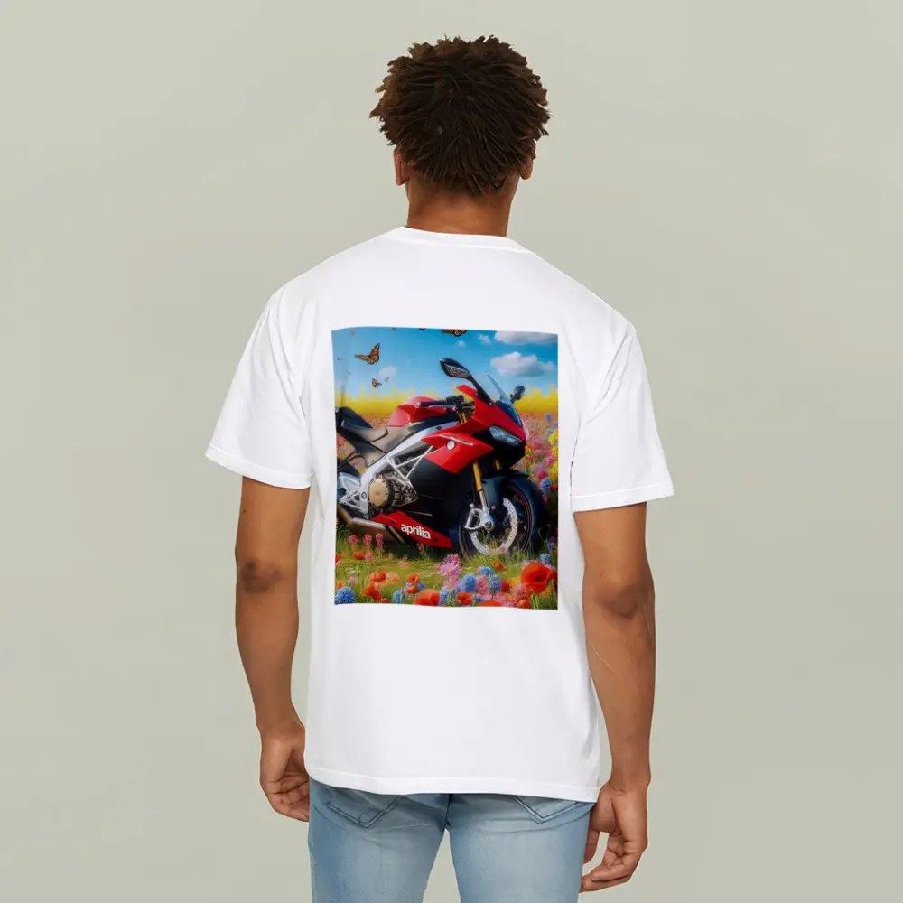 Aprilia Motorcycle Red Wildflower Field Butterflies – T-Shirts