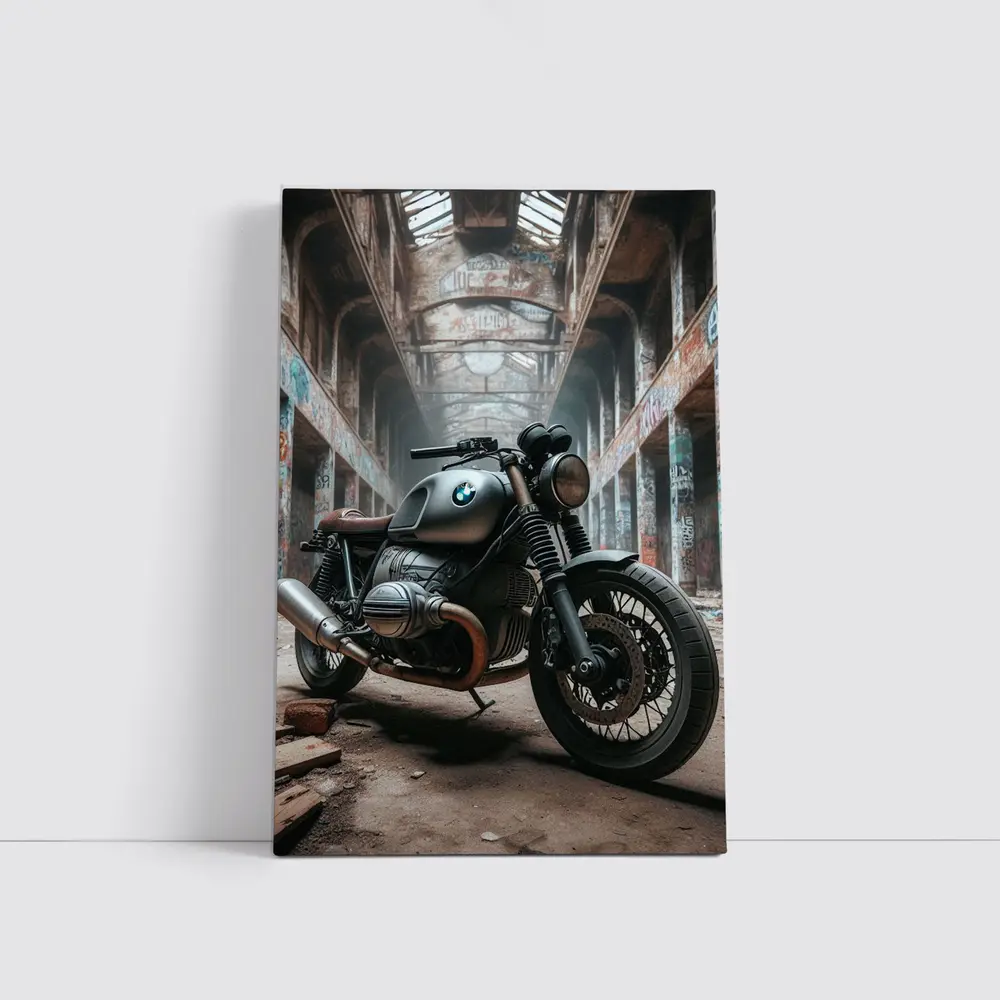 BMW Cafe Racer Motorcycle Abandoned Industrial Hall – Wall Art