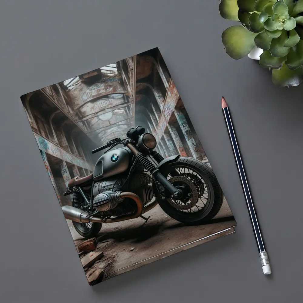 BMW Cafe Racer Motorcycle Abandoned Industrial Hall – Notebooks