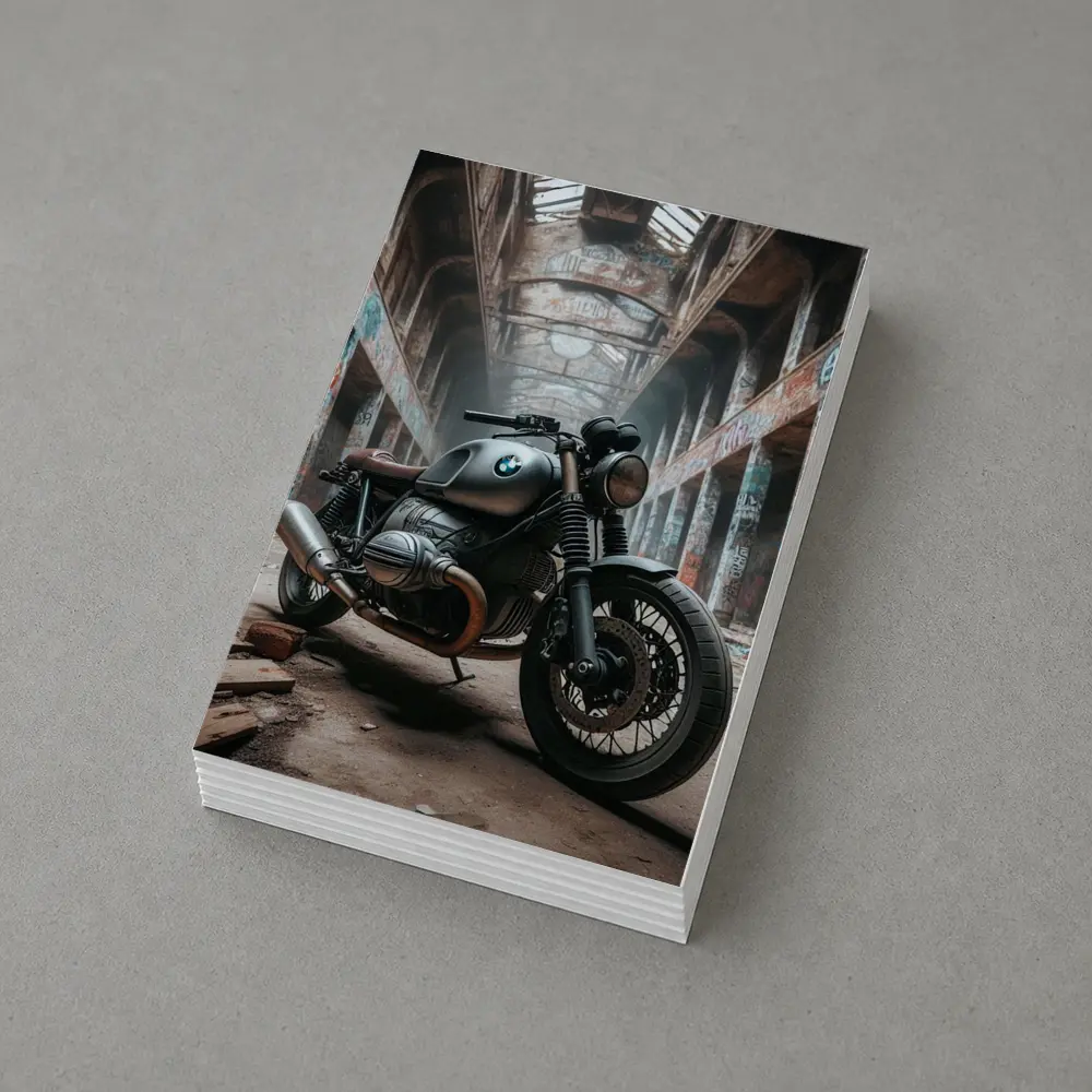 BMW Cafe Racer Motorcycle Abandoned Industrial Hall – Postcards