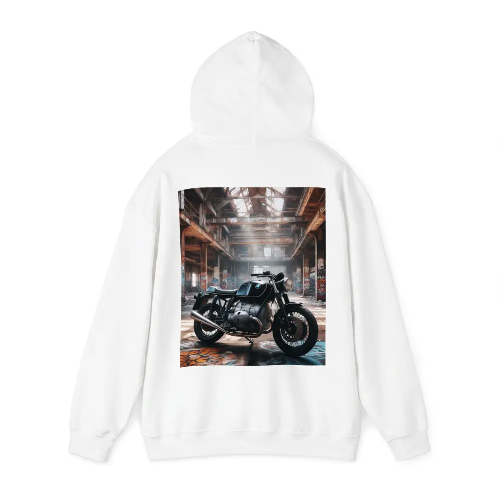 BMW Cafe Racer Motorcycle Abandoned Industrial Hall – Hoodies