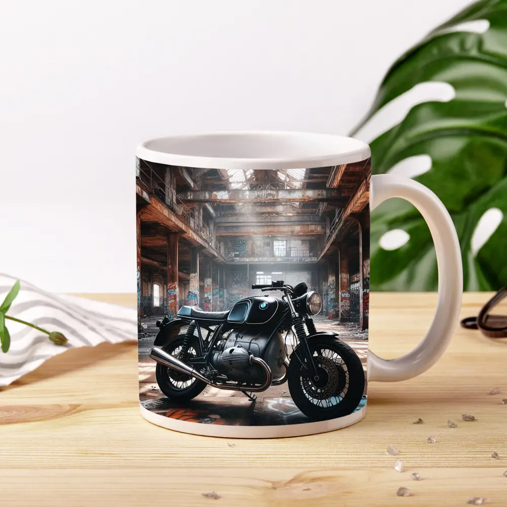 BMW Cafe Racer Motorcycle Abandoned Industrial Hall – Mugs