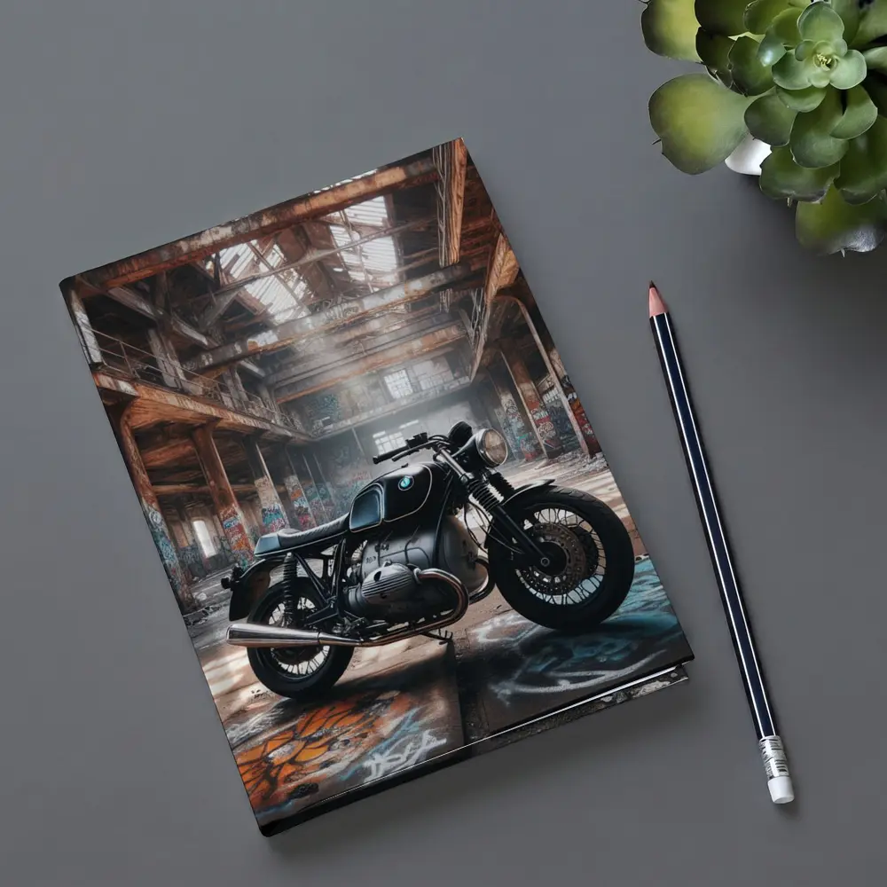 BMW Cafe Racer Motorcycle Abandoned Industrial Hall – Notebooks