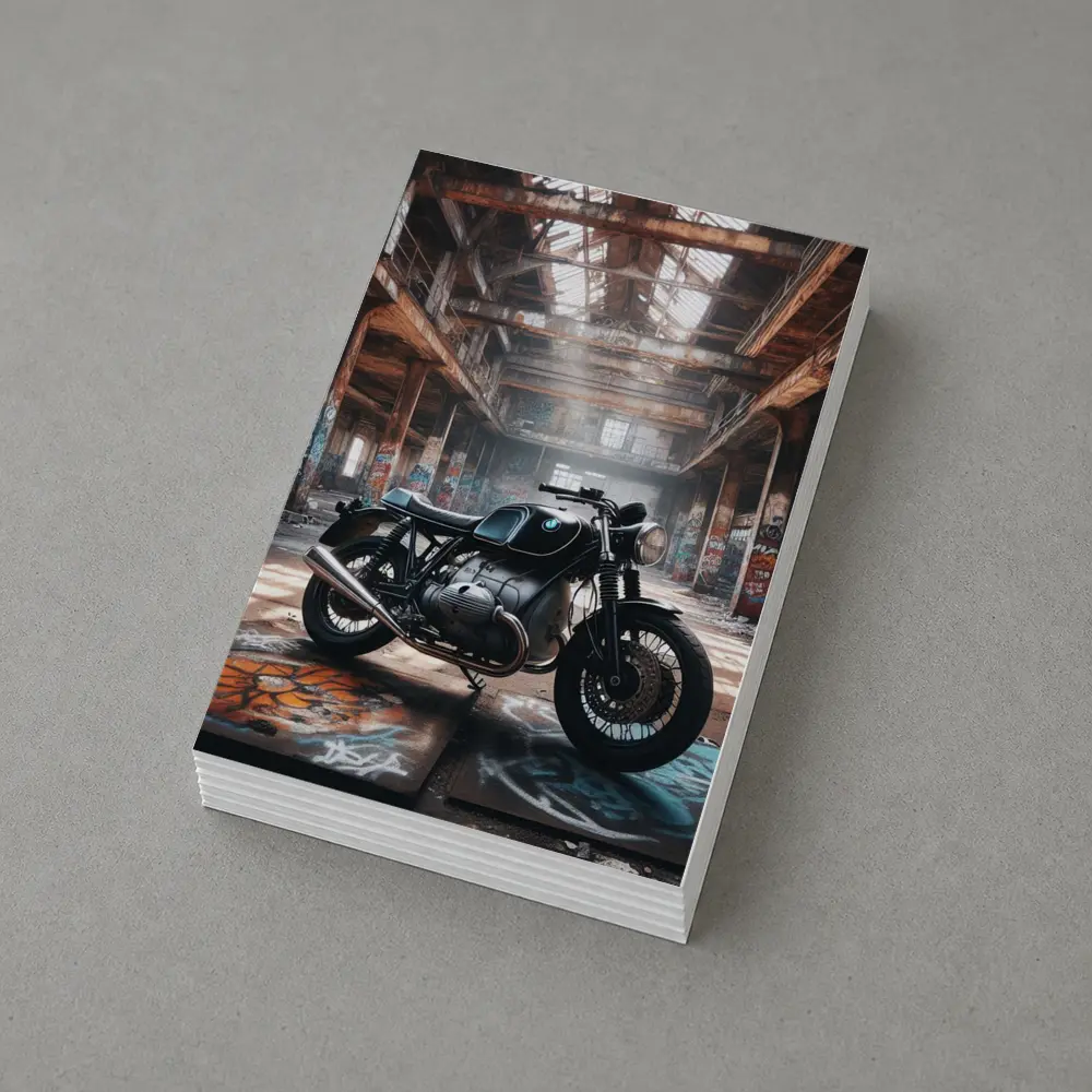 BMW Cafe Racer Motorcycle Abandoned Industrial Hall – Postcards