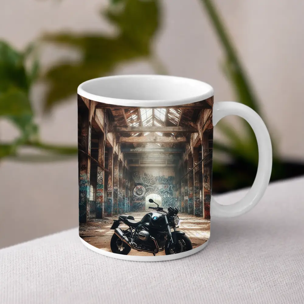 BMW Motorcycle Abandoned Warehouse Graffiti Scene – Mugs