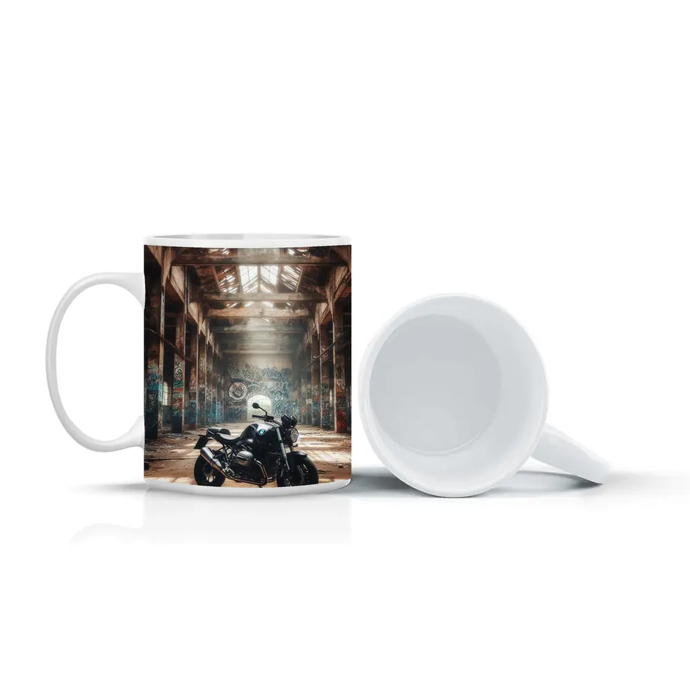BMW Motorcycle Abandoned Warehouse Graffiti Scene – Mugs
