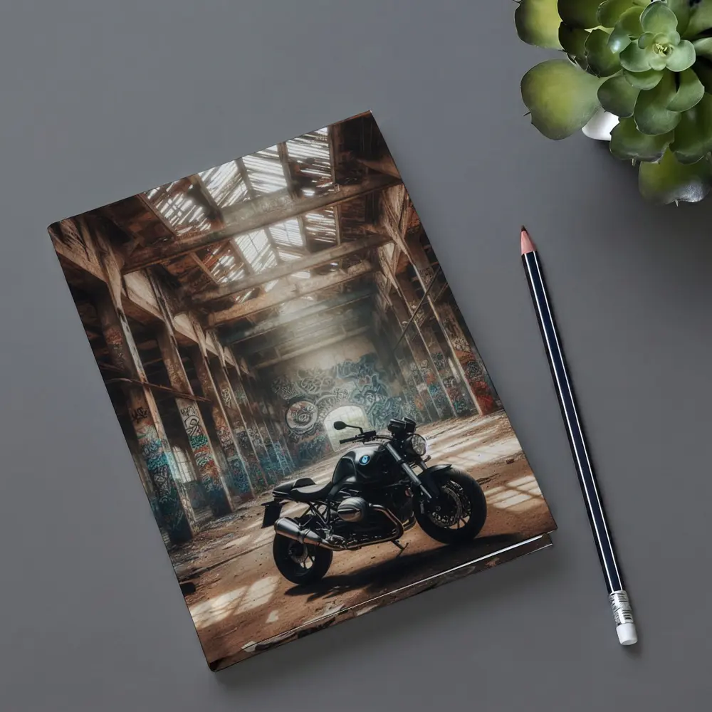 BMW Motorcycle Abandoned Warehouse Graffiti Scene – Notebooks