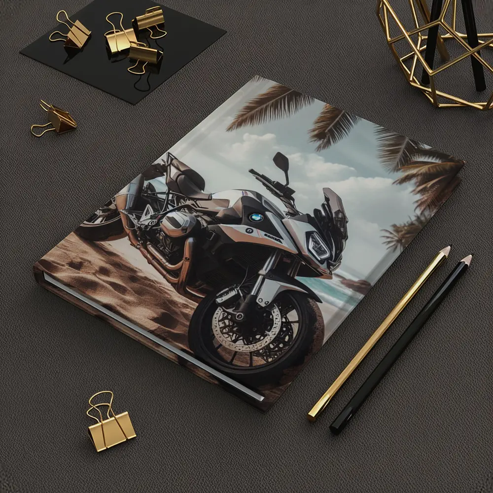 BMW Motorcycle Parked on Tropical Beach – Notebooks