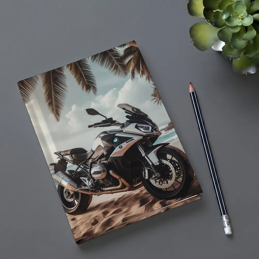 BMW Motorcycle Parked on Tropical Beach – Notebooks