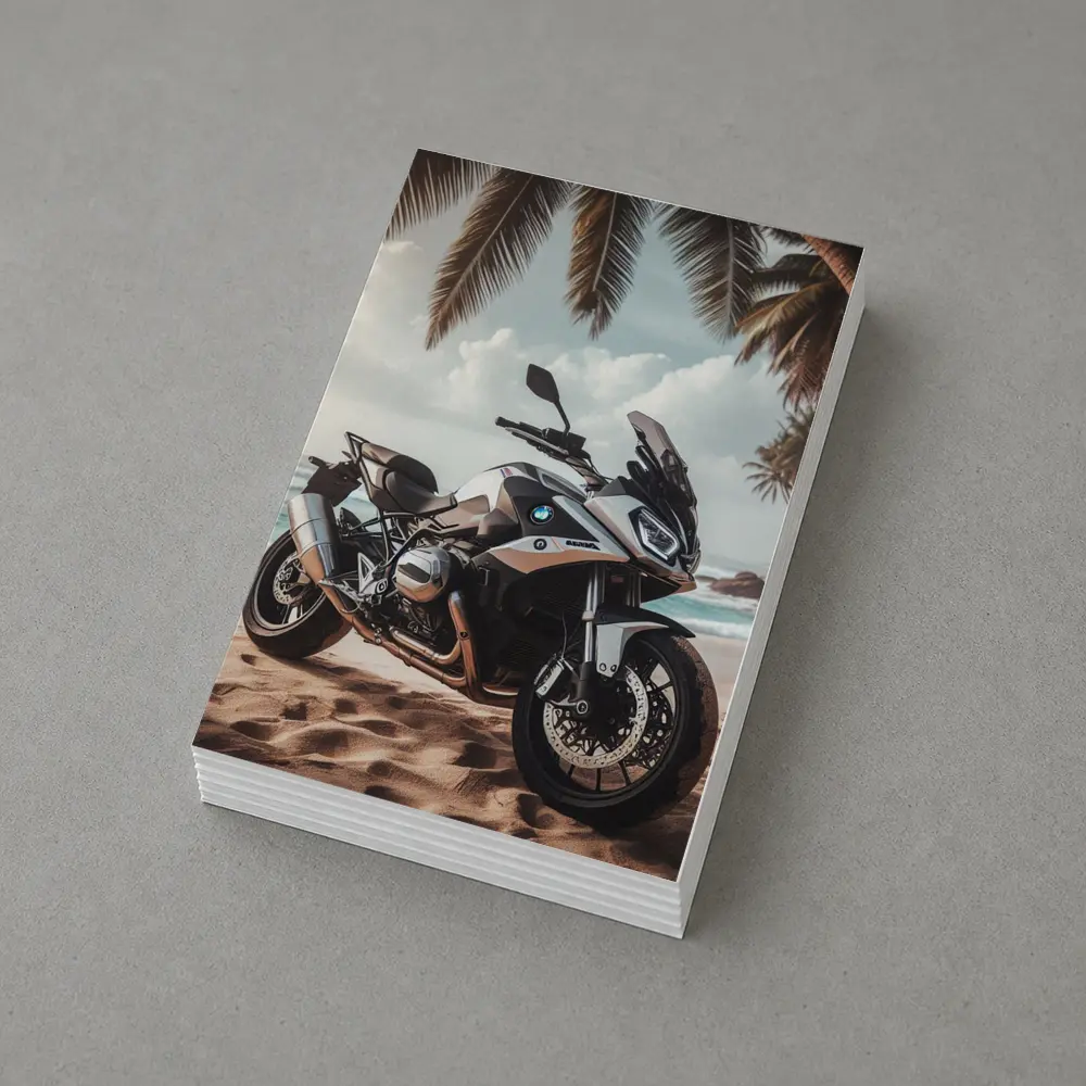 BMW Motorcycle Parked on Tropical Beach – Postcards