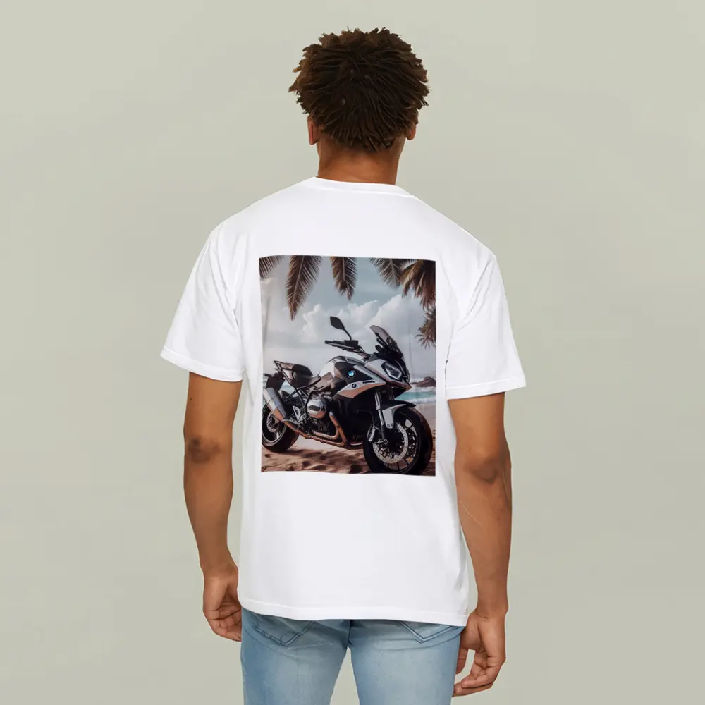 BMW Motorcycle Parked on Tropical Beach – T-Shirts