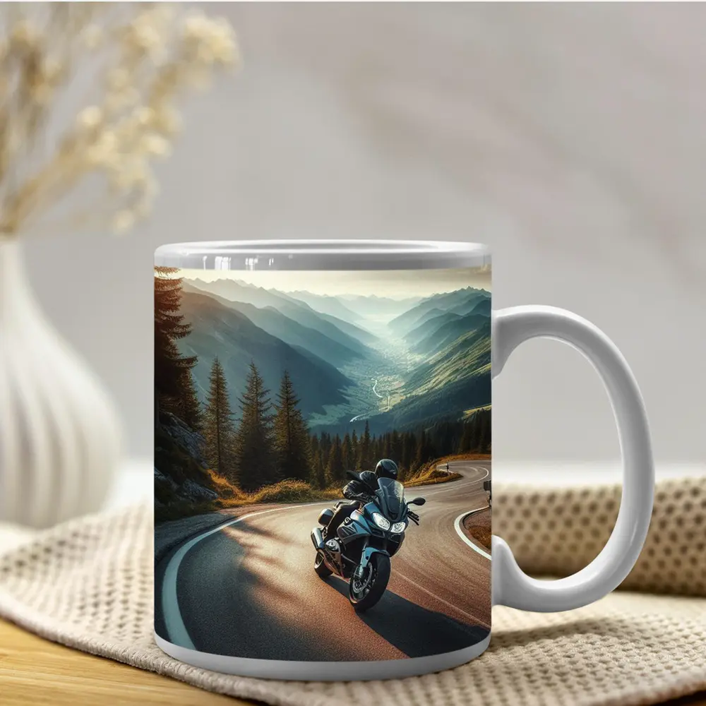 Touring Motorcycle Winding Alpine Mountain Road – Mugs