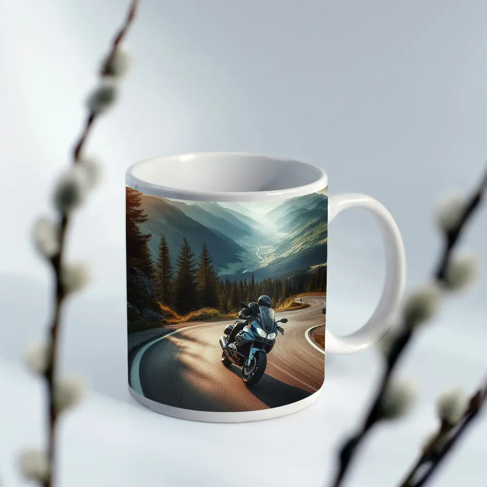 Touring Motorcycle Winding Alpine Mountain Road – Mugs