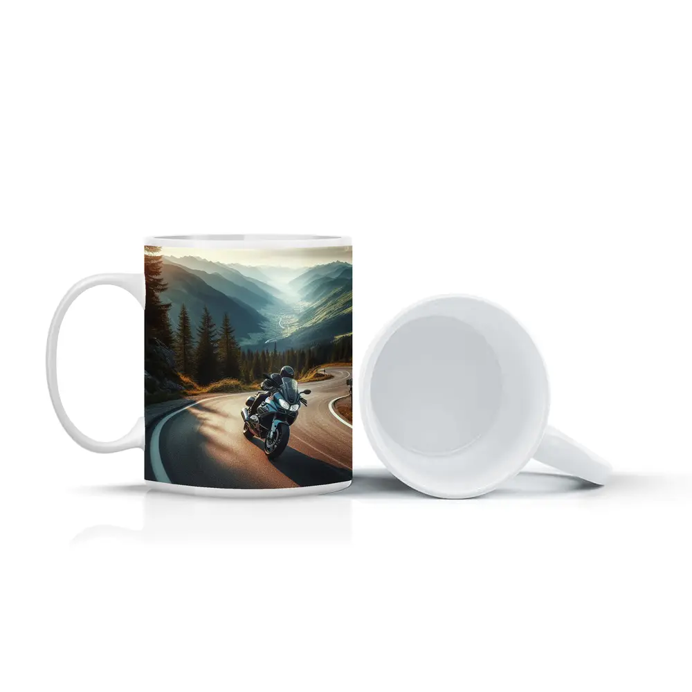 Touring Motorcycle Winding Alpine Mountain Road – Mugs