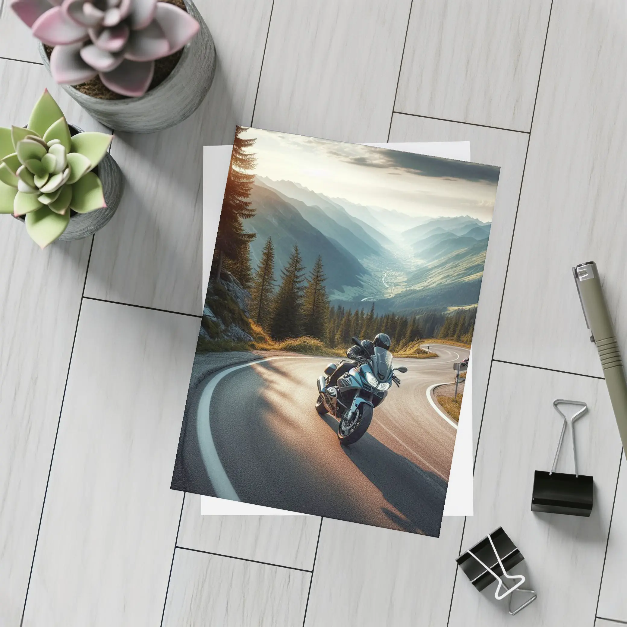 Touring Motorcycle Winding Alpine Mountain Road – Postcards