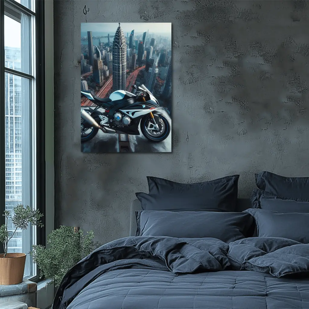 BMW S1000RR Sport Bike City Skyline – Wall Art