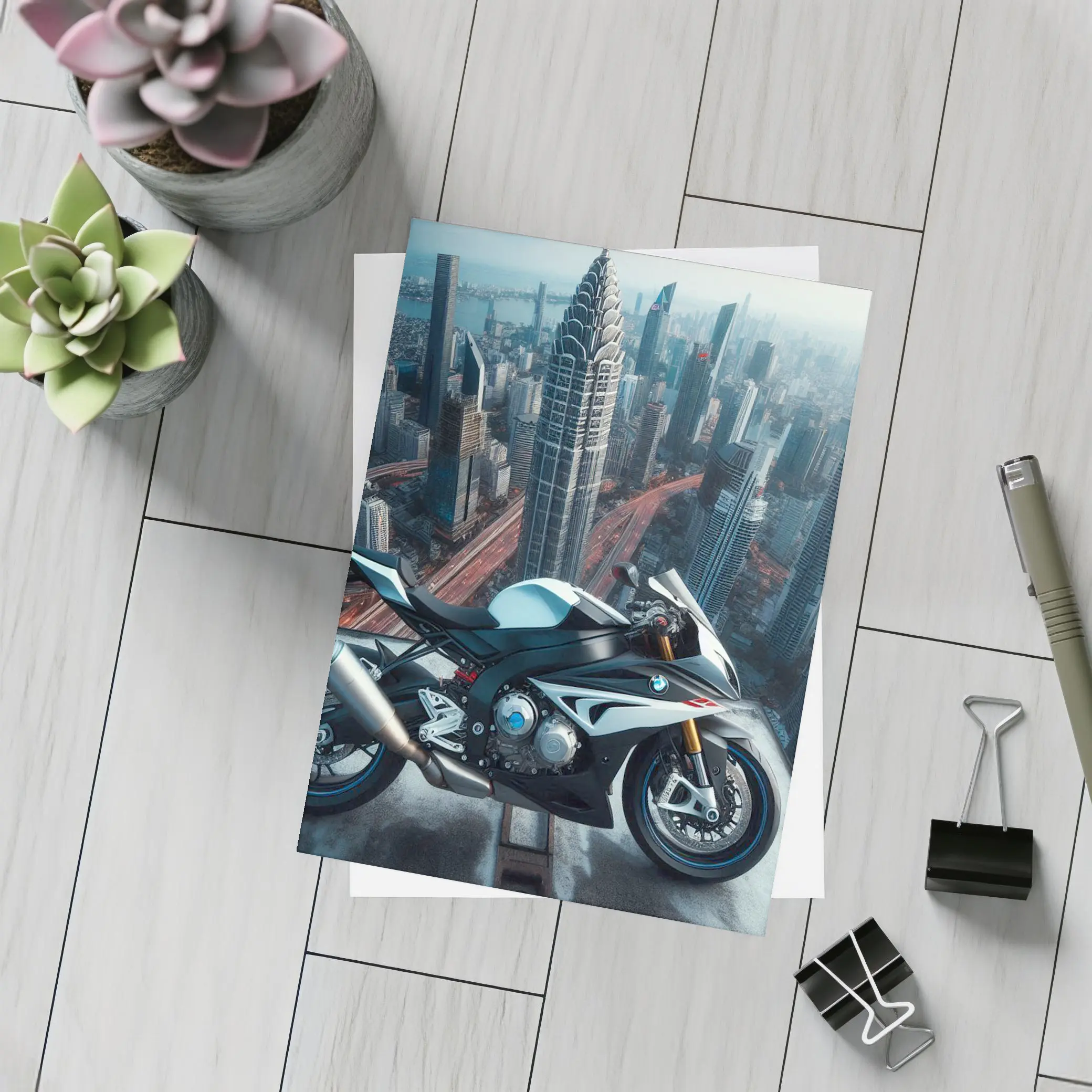 BMW S1000RR Sport Bike City Skyline – Postcards