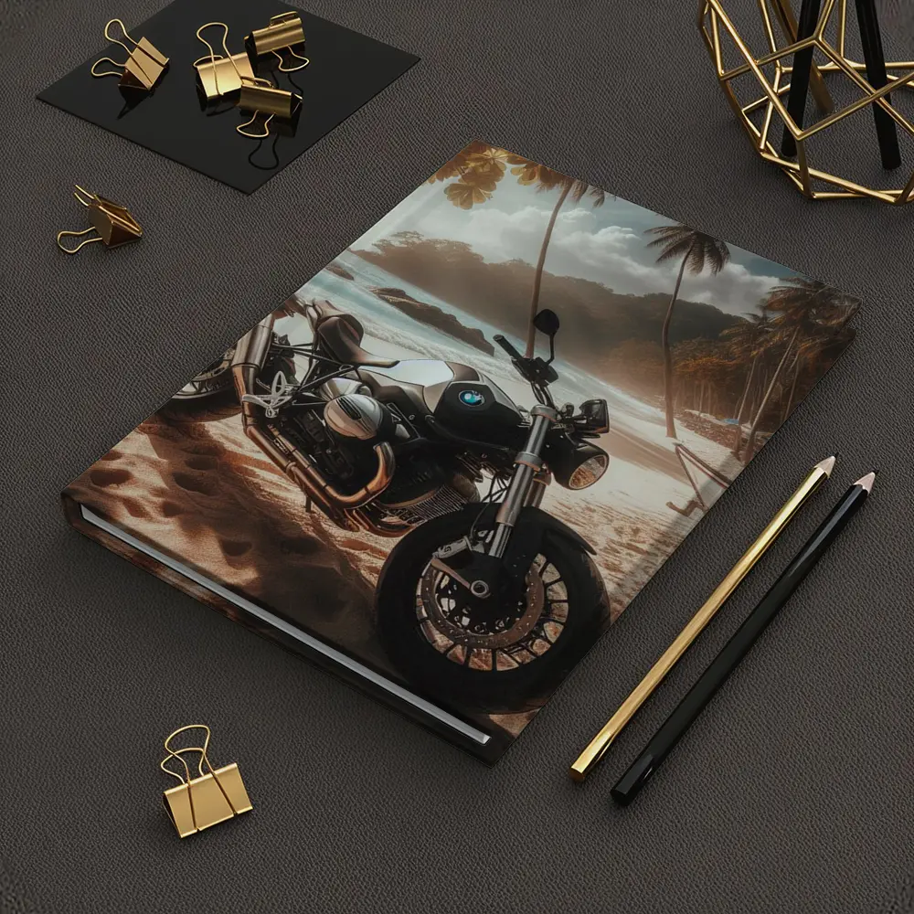 BMW Motorcycle Parked on Tropical Beach – Notebooks