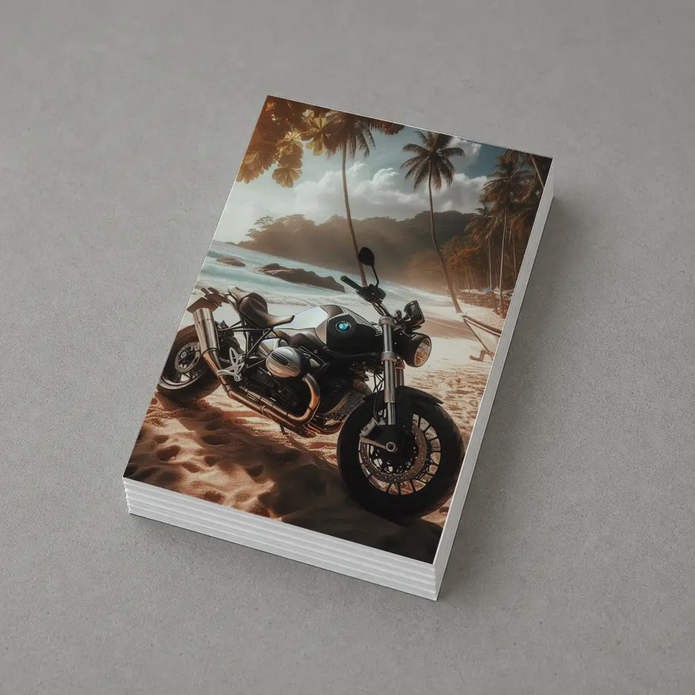BMW Motorcycle Parked on Tropical Beach – Postcards