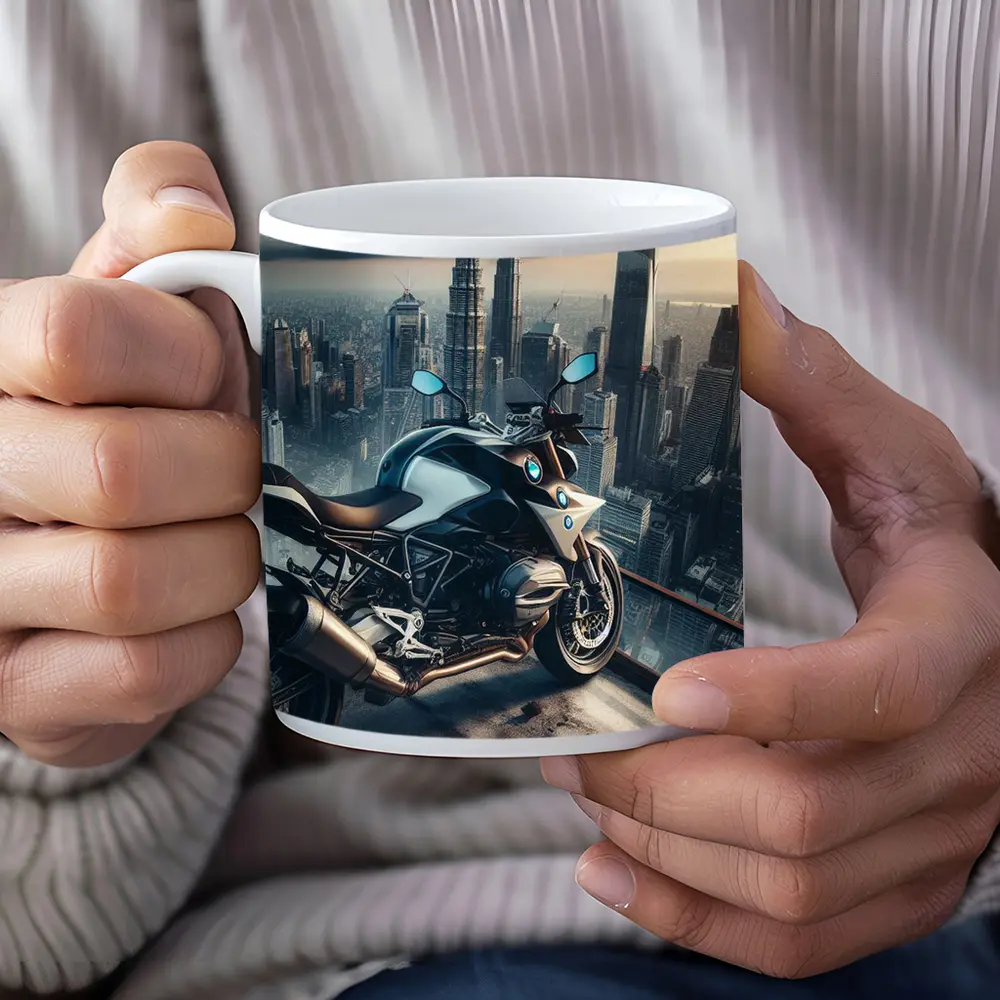 BMW Motorcycle City Skyline Rooftop View – Mugs