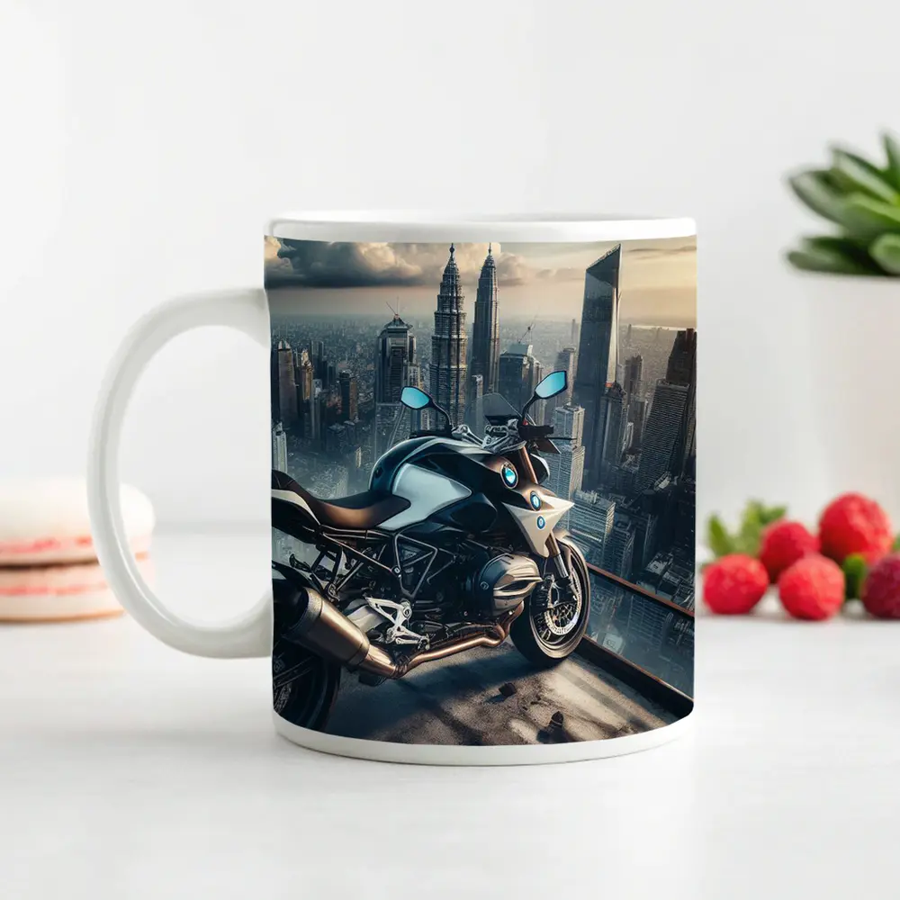 BMW Motorcycle City Skyline Rooftop View – Mugs