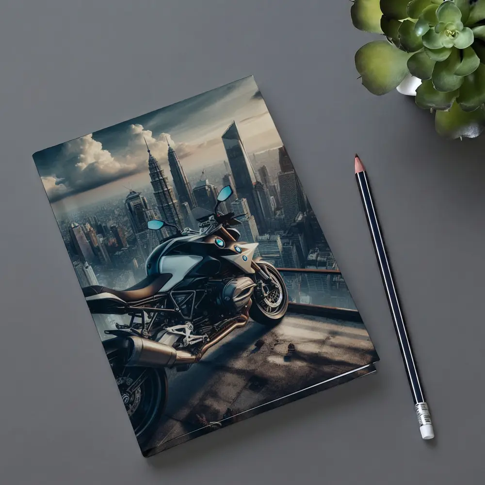 BMW Motorcycle City Skyline Rooftop View – Notebooks