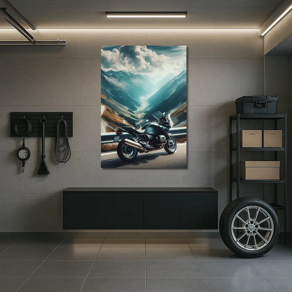 BMW Motorcycle Parked on Mountain Alpine Road – Wall Art