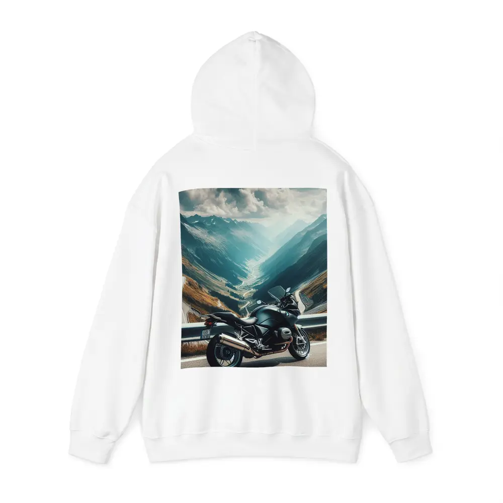 BMW Motorcycle Parked on Mountain Alpine Road – Hoodies
