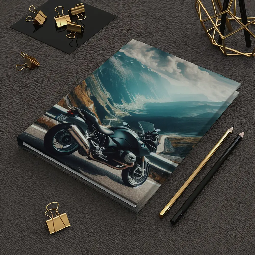 BMW Motorcycle Parked on Mountain Alpine Road – Notebooks