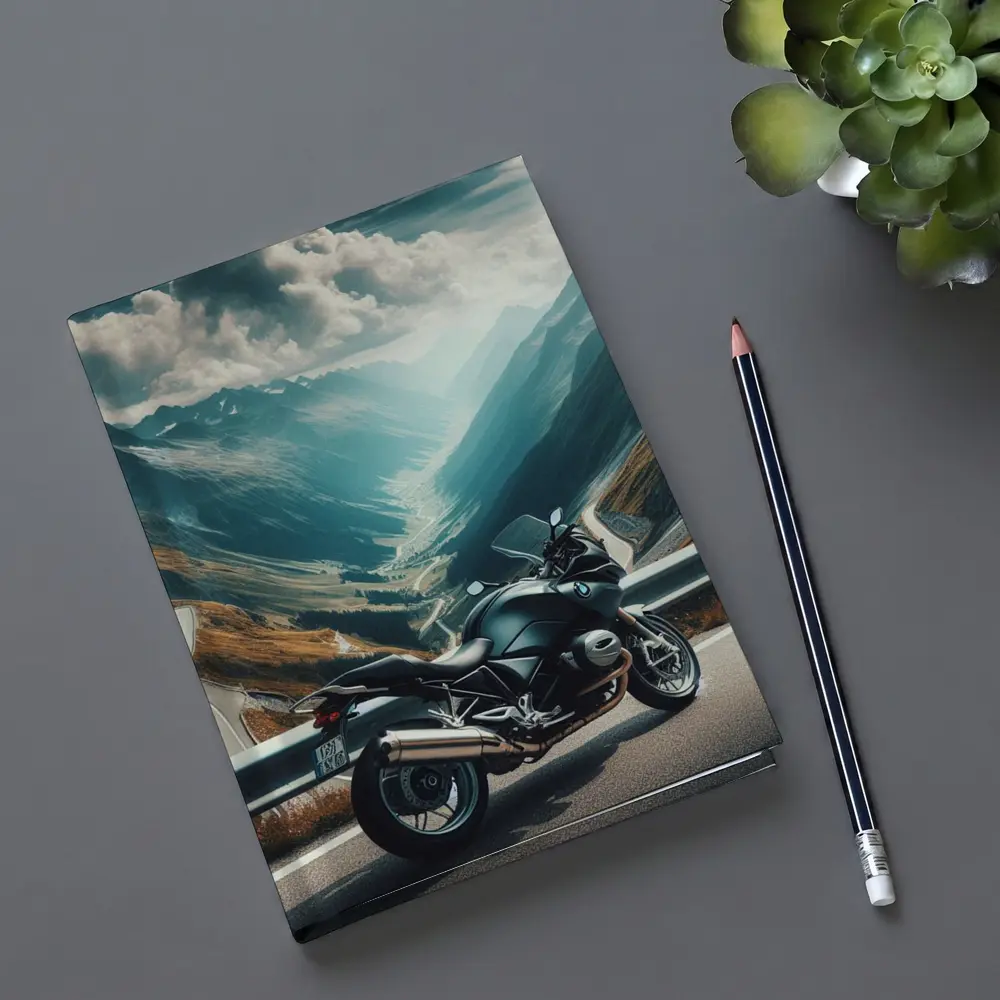 BMW Motorcycle Parked on Mountain Alpine Road – Notebooks