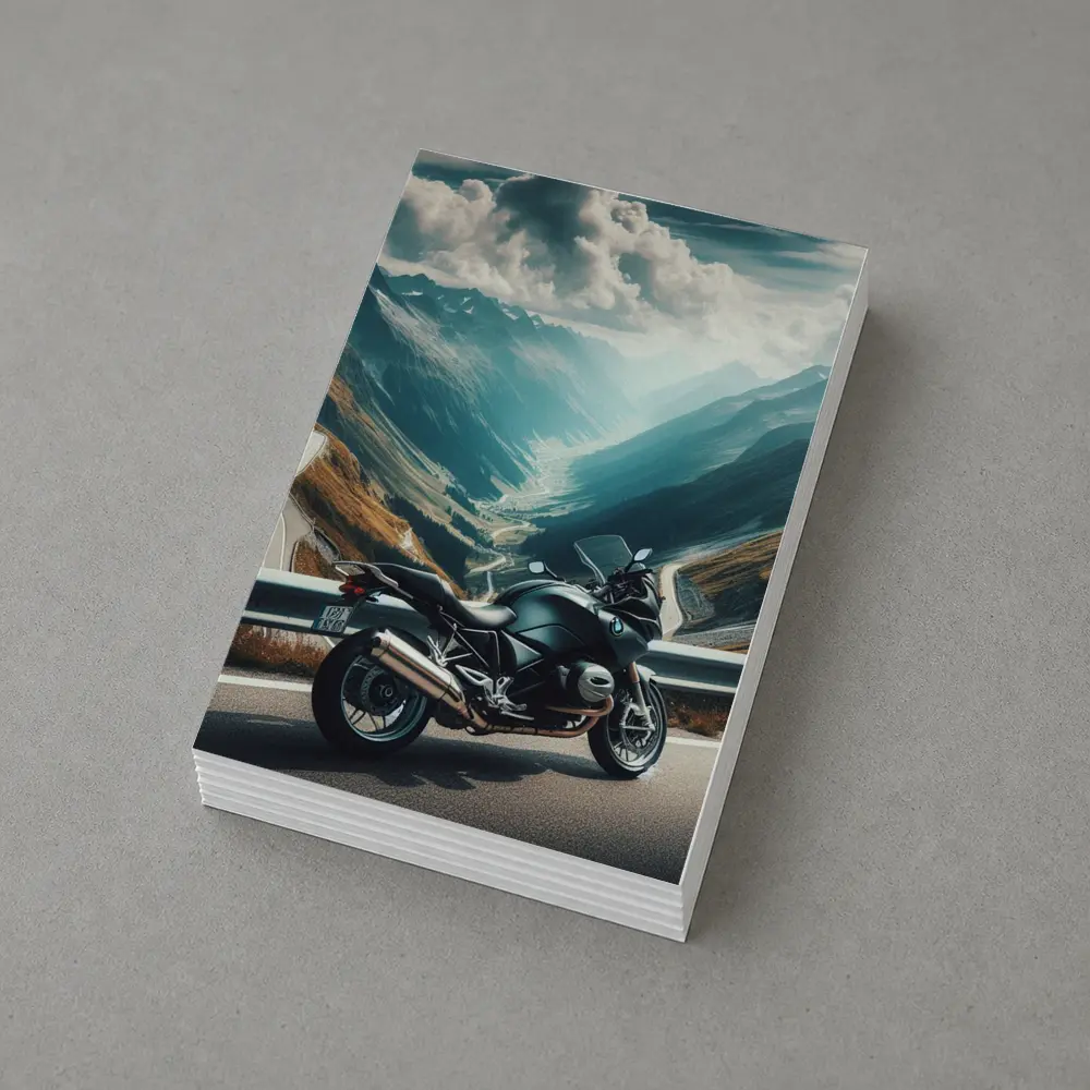 BMW Motorcycle Parked on Mountain Alpine Road – Postcards