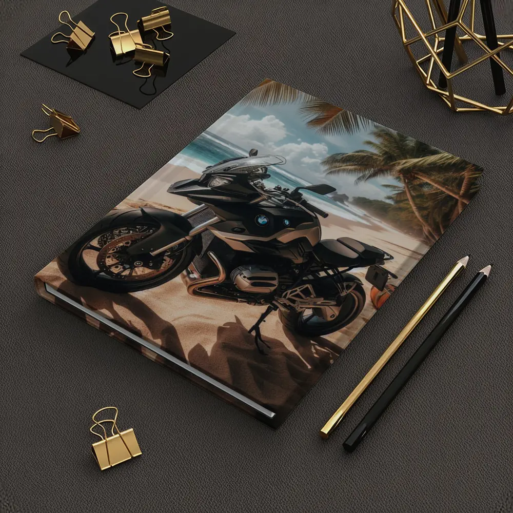 BMW Motorcycle Parked on Tropical Beach – Notebooks