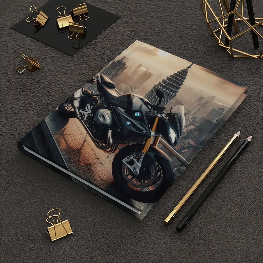 BMW Motorcycle Rooftop City Skyline View – Notebooks